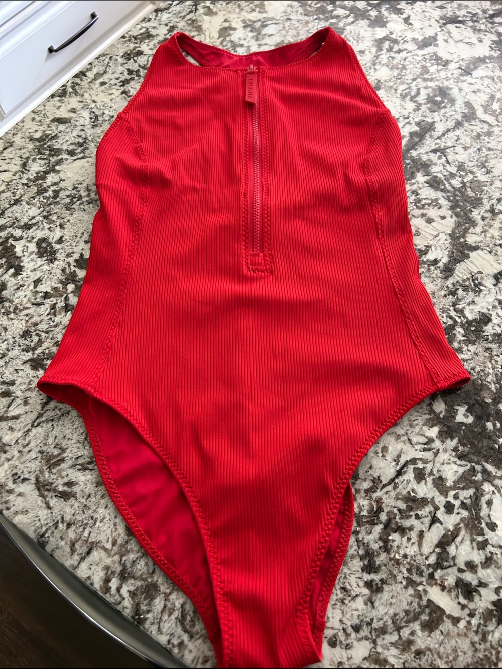 Fabletics Red Ribbed Racerback One-Piece